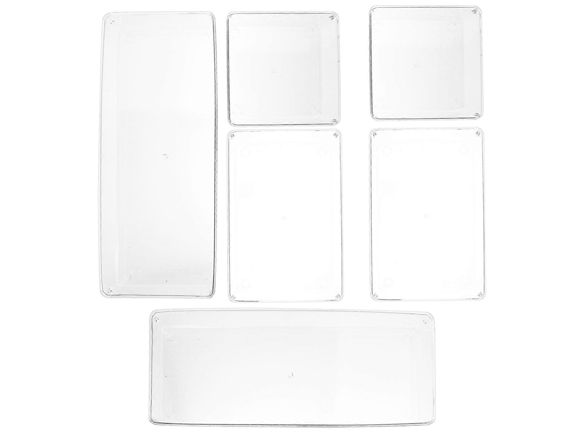Organizadores de gavetas de cozinha de plástico Slowmoose, pacote com 6, bandejas de armazenamento e divisórias para gavetas de armários.