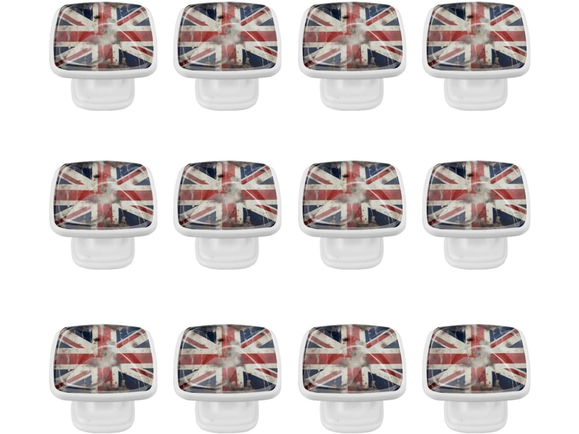 Puxadores Quadrados Para Armários De Cozinha, Puxadores Para Armários E Gavetas, 12 Peças, Bandeira Britânica Retrô Com