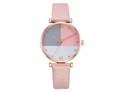 Relógio de Pulso Feminino de Quartzo com Pulseira Pu e Strass Mostrador Redondo Rosa