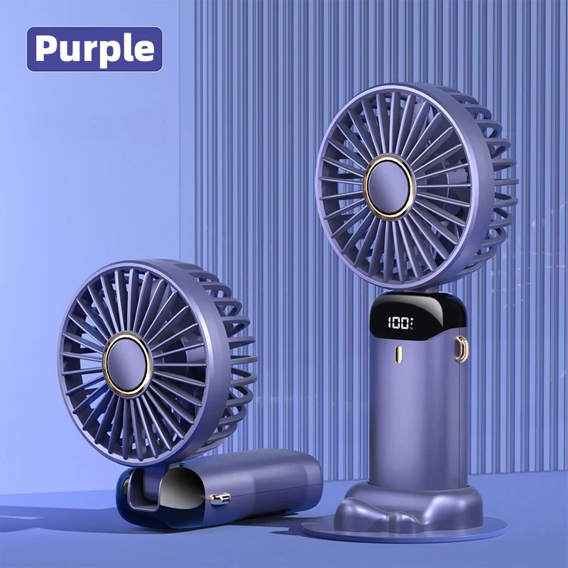 (roxo) Ventilador Portátil De Mão, Mini Ventilador Elétrico Multifuncional Dobrável Com Duas Cabeças E Alça Para Pescoço.