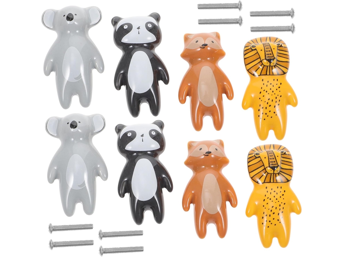Conjunto De 8 Puxadores Cerâmica Em Formato Animais Para Guarda Roupa, Gavetas E Armários De Quarto Infantil Raposa