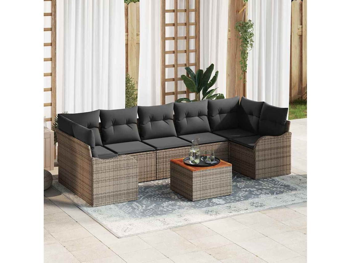 Vidaxl Conjunto De Sofá De Jardim 8 Unid. Cinzeto Vime Pe