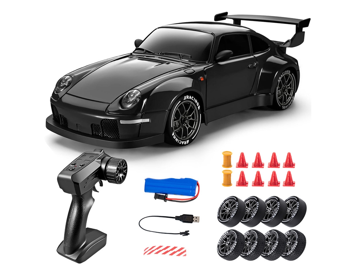 Brinquedo Telecomandado Chrui- Carro De Drift - Escala 1:24, 2.4ghz - Tração Nas 4 Rodas, Alta Velocidade, Com Luzes Led - Preto