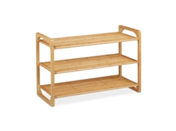 Sapateira Empilhável De Bambu Relaxdays, Com 3 Níveis, Para Até 9 Pares De Sapatos, Hbt: 50 X 75,5 X 33 Cm, Natural
