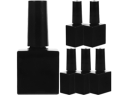 Conjunto de 6 frascos de vidro preto recarregáveis de 10ml para esmalte, incluindo pincel.