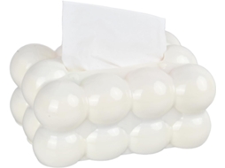Caixa Para Lenços - Formato Nuvem - Plástico - Prático - Para Banheiro, Quarto, Sala - Cosméticos - Branco, 17,5 X 12 X 9