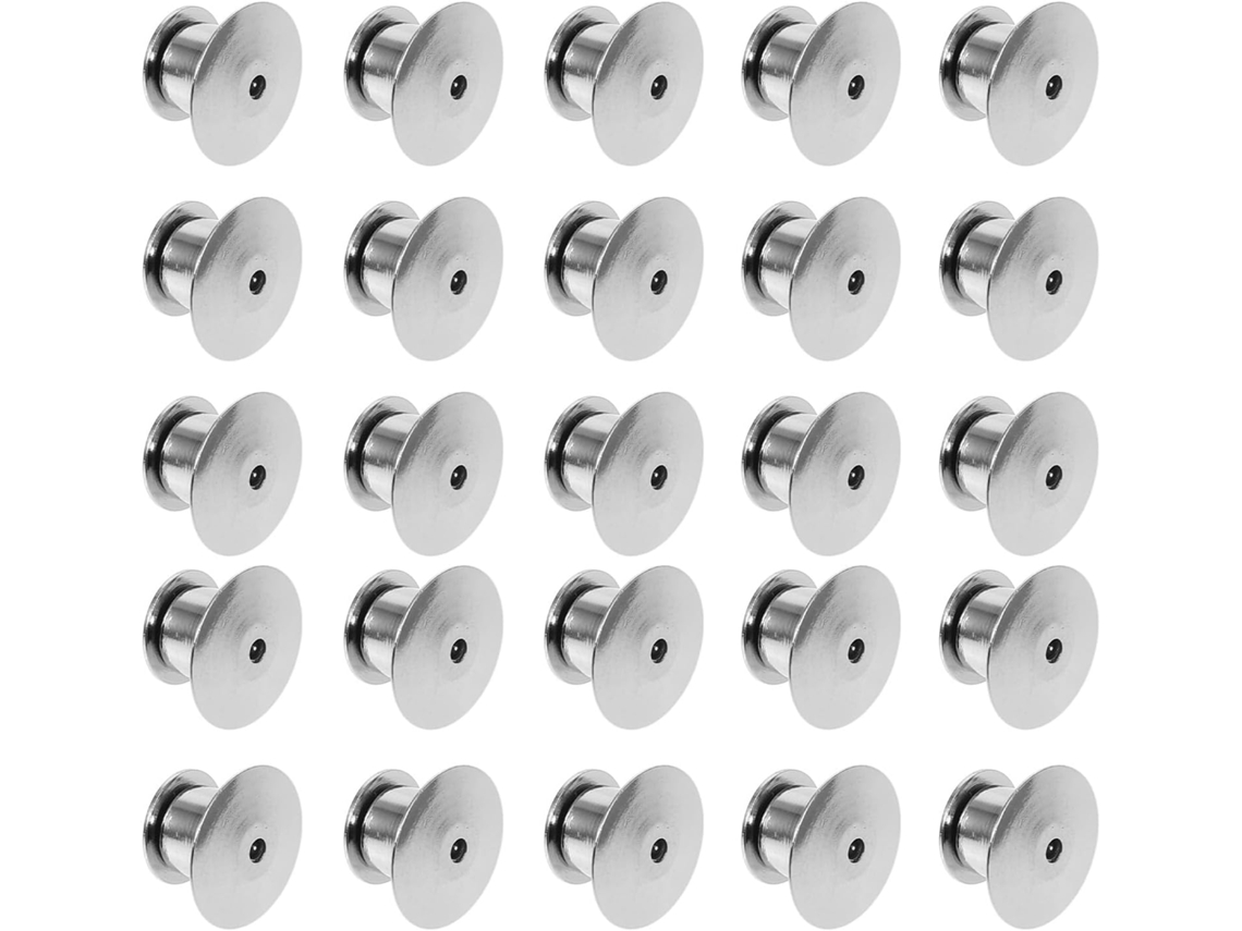 Conjunto de 30 pinos de metal estampados com trava, sem necessidade de ferramentas, ideais para joias e artesanato.