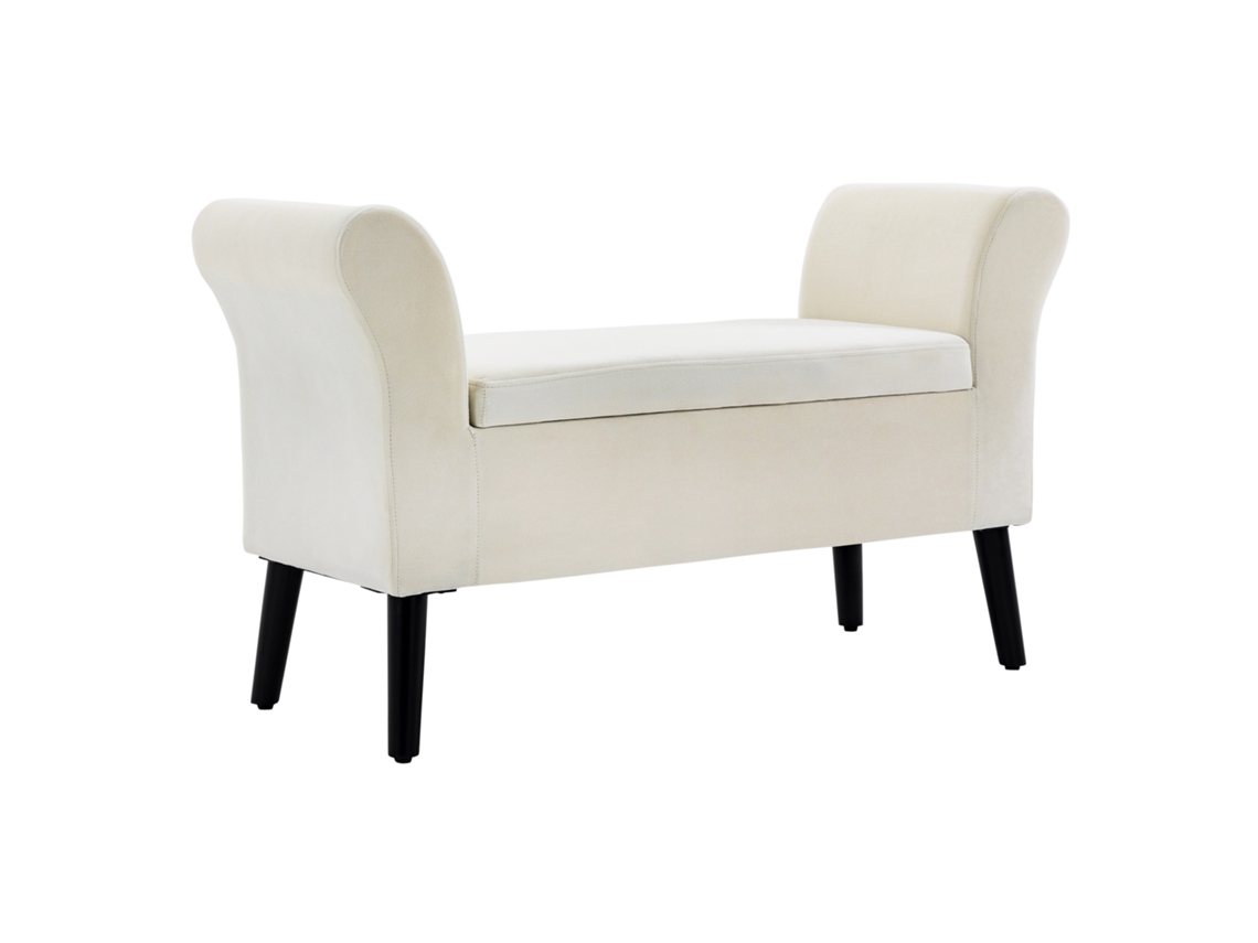 Bancada De Armazenamento Com Apoios De Braço E Pernas De Madeira 111,5x41x65cm Creme
