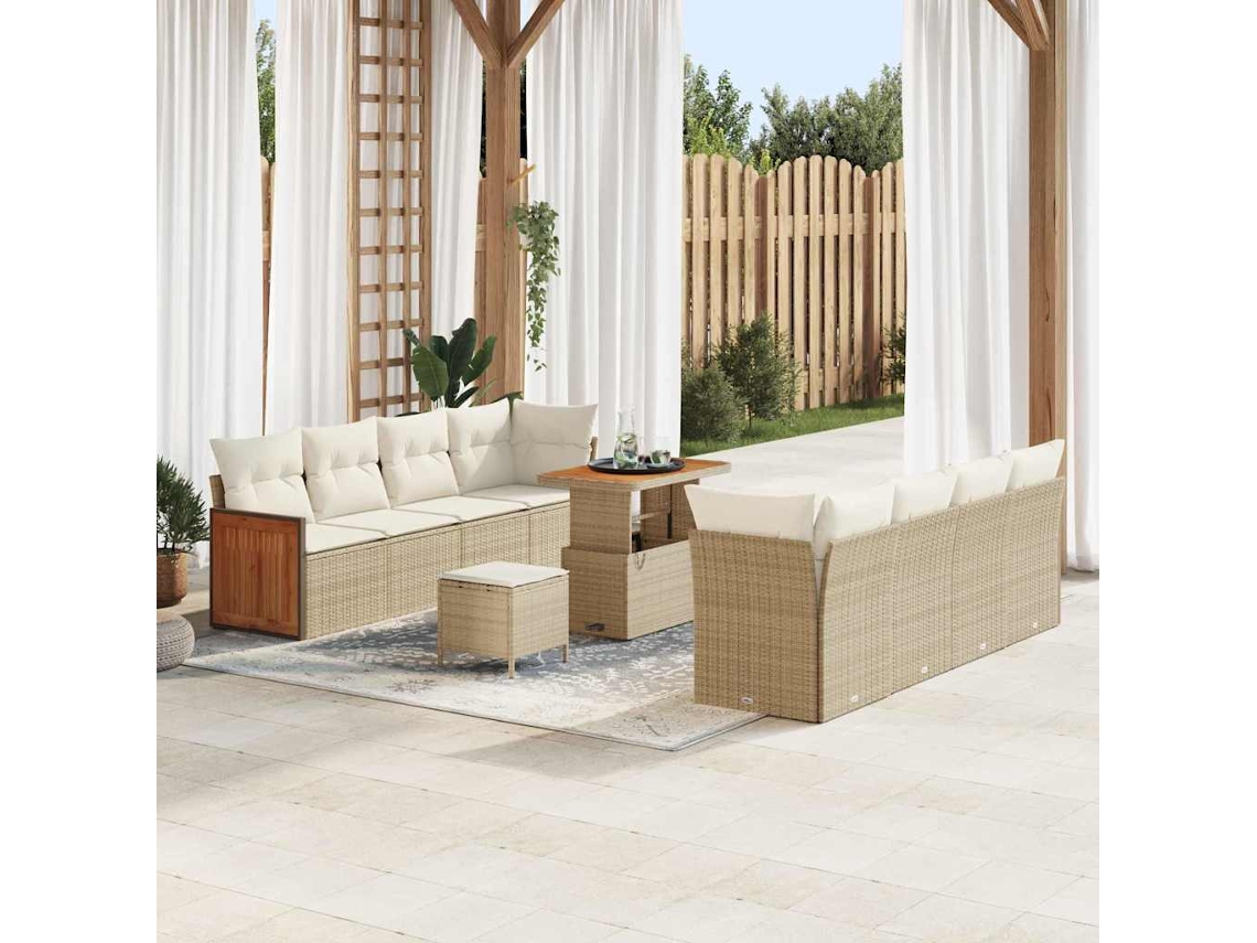 Vidaxl Conjunto De Sofá De Jardim 12 Pcs Bege E Creme Vime Pe