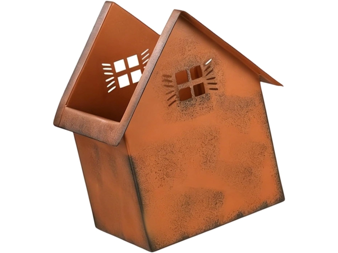 Suporte Decorativo Em Forma De Casa, Feito De Ferro Oco Enferrujado, Para Uso Externo, Interno E Externo.