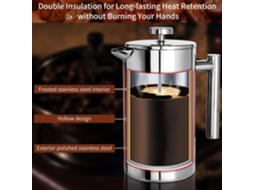 Cafeteira Francesa De Aço Inoxidável Com Parede Dupla 1500 Ml, 3 Filtros.