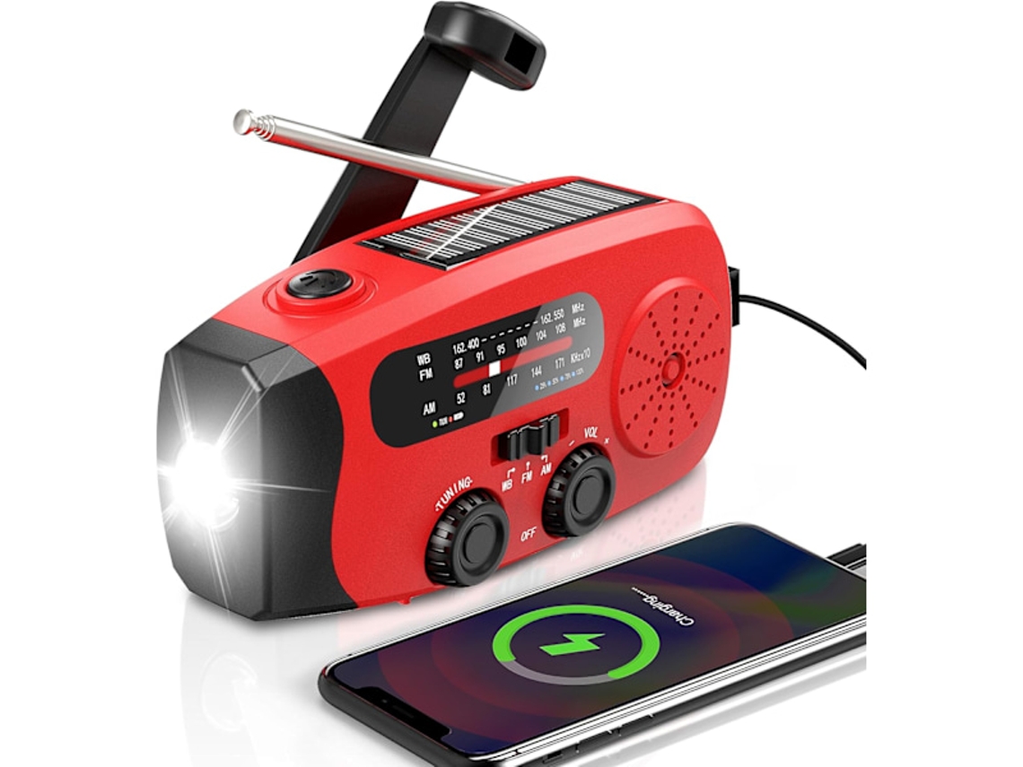 Rádio com célula solar AQUAFORGE, gerador manual 2000mah, lanterna, verde
