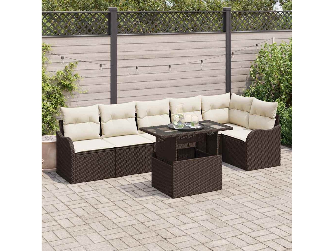 Vidaxl Conjunto De Sofá De Jardim Com Almofada Manual 7 Pcs Castanho