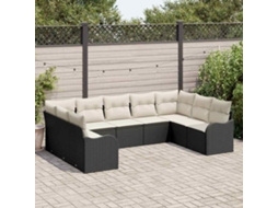 Vidaxl Conjunto De Sofá De Jardim 9 Unid. Preto E Branco Vime Pe