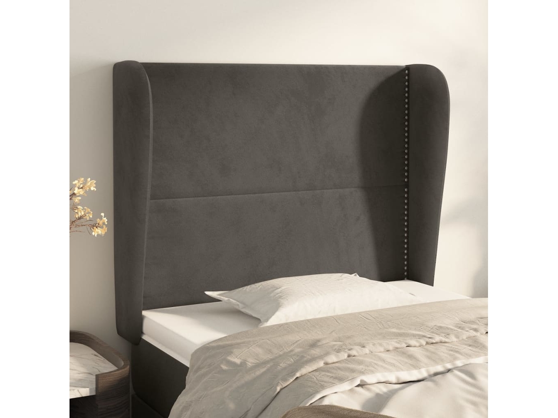 Vidaxl Cabeceira Cama C/ Abas Veludo 93x23x118/128 Cm Cinzento-escuro