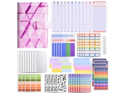 A6 Macaron Color Print Square Pu Leather Journal Budget Planner Refillable Cash Ledger Luxury Gift Set, Square Purple