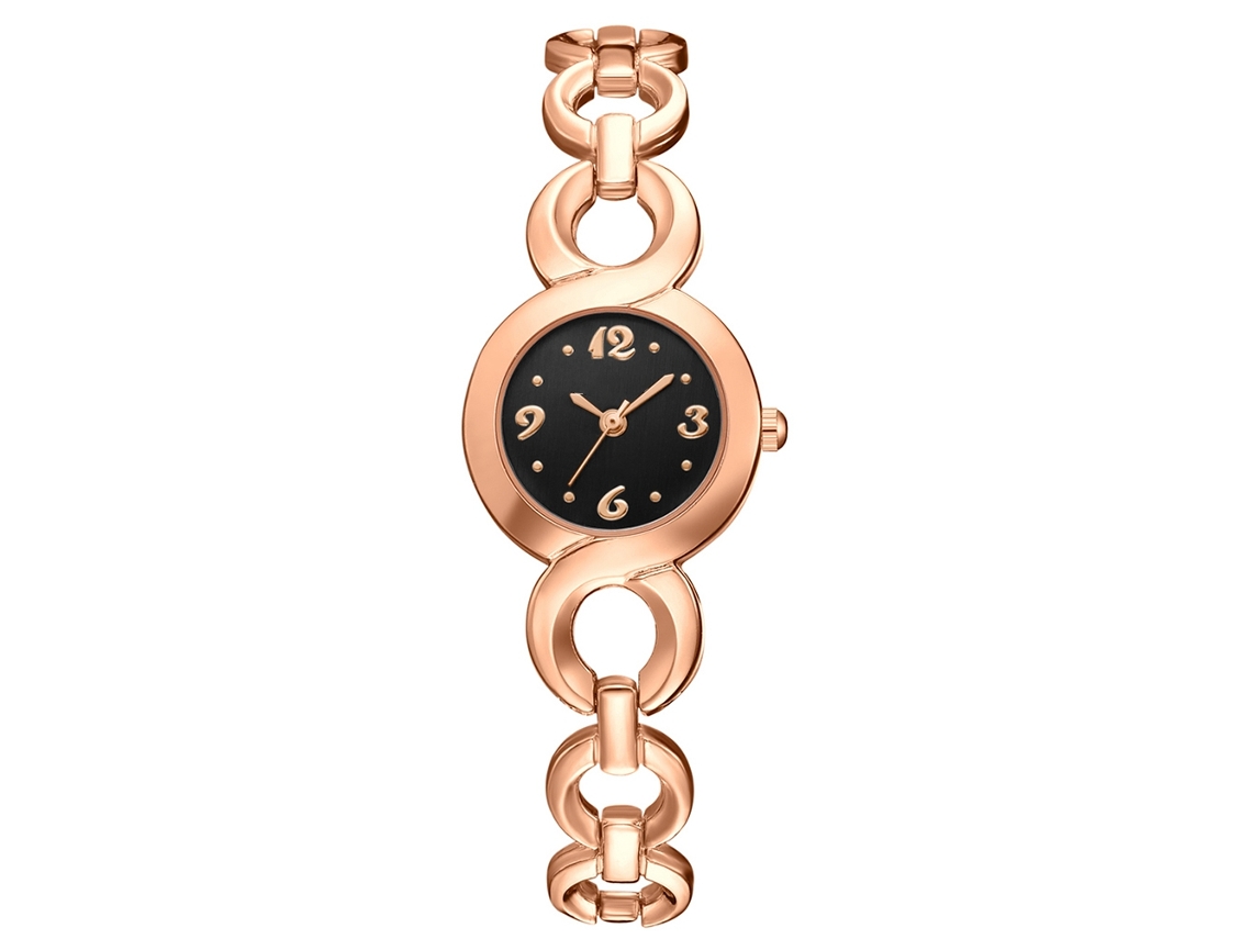 Relógio de Moda Simples e Exquisito com Personalidade, Acessório de Pulso Ouro Rosa com Esfera Preta