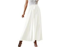 2026 calças Femininas Elegantes de Cintura Alta com Ruched e Split, Calças Flutuantes para Lounge S Blanco