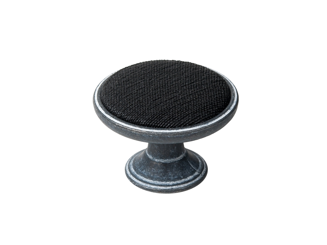 Puxador para Móveis em Zamac 37 Mm de Diâmetro Oxidado e com Acabamento em Tecido Preto Pacote com 12 Peças HARDWAREXCHANGE