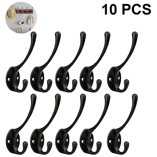 Conjunto De 10 Ganchos Rústicos De Parede, Resistentes, Duplos, Estilo Retrô (preto)