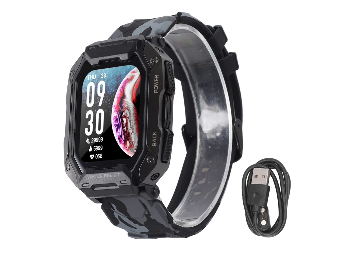 Rebe-reloj Inteligente Deportivo Para Niños Impermeable Con 380mah Y 24 Modos Deportivos Camuflaje Negro