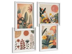 Galeria De Pinturas Murais Padrões Florais Boho Da Natureza Moldura Branca Quadros Para O Escritório Espelharte (conjunto De 4 Imagens)