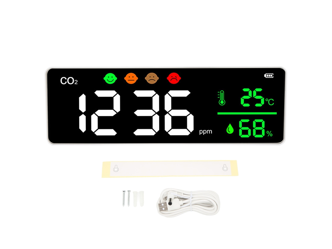 Monitor de Qualidade do Ar com tela LED, detector de CO2, temperatura e umidade | S/MARCA