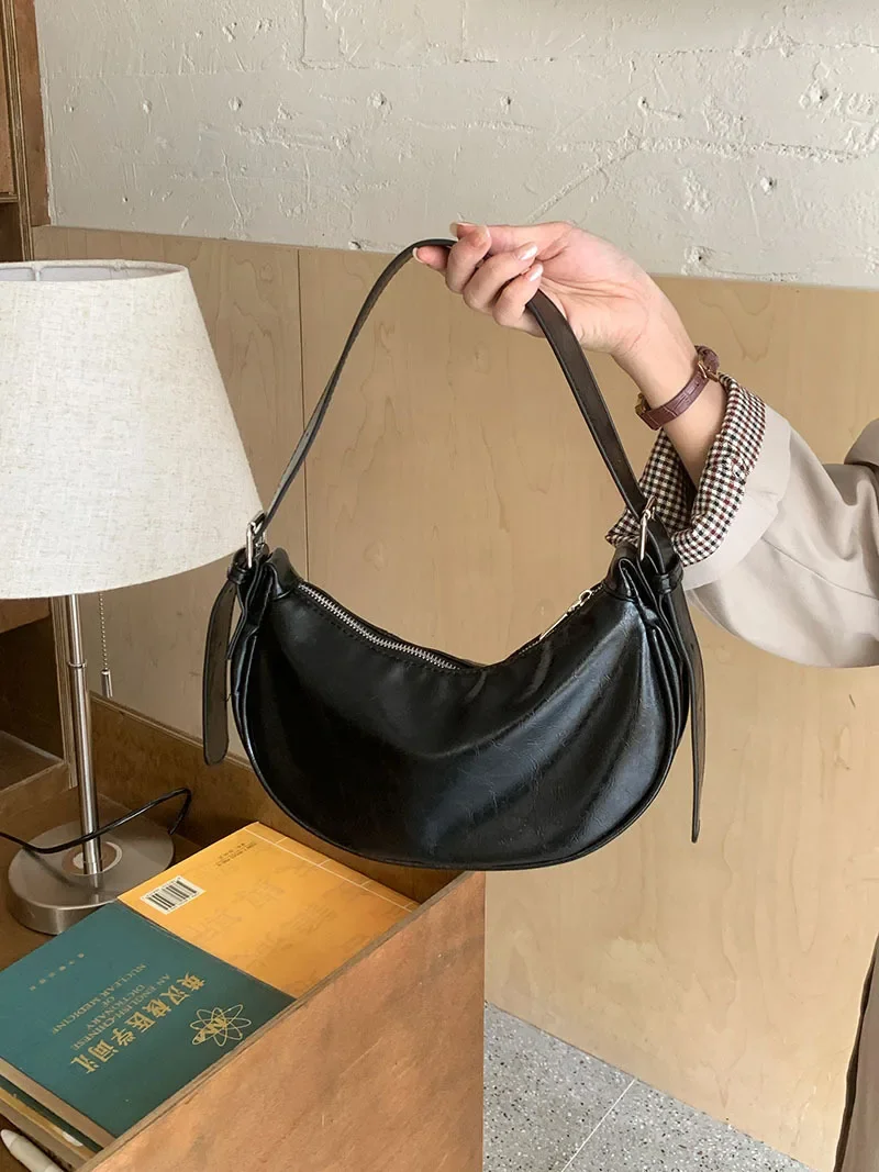 (preta) Bolsa Feminina Elegante De Ombro/transversal, Tamanho Pequeno, Couro Pu, Bolsa Para Usar Debaixo Do Braço