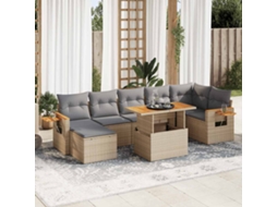 Vidaxl 8 Pcs Conjunto Sofás Jardim Com Almofadões Vime Pe/acácia Bege