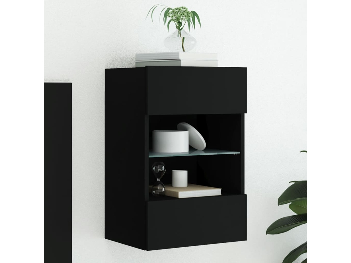 Vidaxl Móvel De Parede Para Tv Com Luzes Led 40x30x60,5 Cm Preto