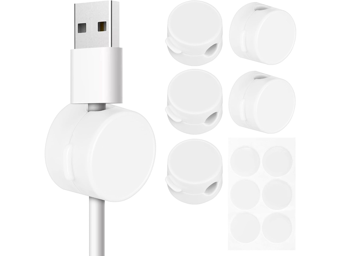 Conjunto Imikeya com 6 Clipes Magnéticos Adesivos Brancos para Organização de Cabos Usb. Organizadores Versáte