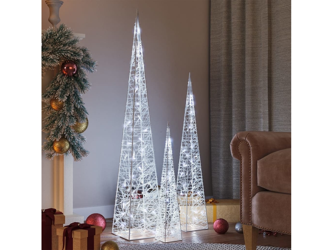 Vidaxl Conj. Cones Decorativos Acrílico 60/90/120cm Leds Branco Frio