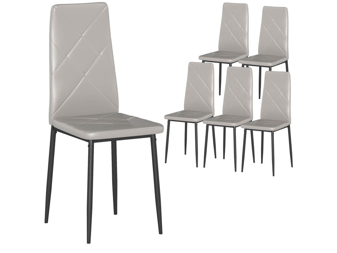 6 Cadeiras de Jantar Modernas encosto Alto couro Sintético e Aço 41x50x97 Cm BTFORUS