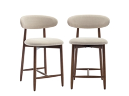 Smartue Conjunto 2 Bancos Altos, Design Moderno, Assento Confortável Em Tecido, Estrutura De Madeira, Ideal Para Balcão Ou Ilha Cozinha
