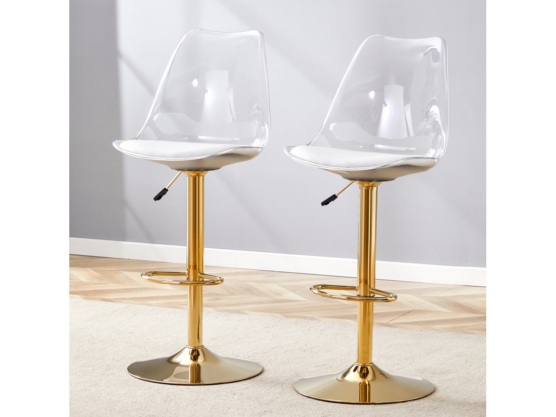 Par Banquetas Ajustáveis Transparentes Dourada 360°