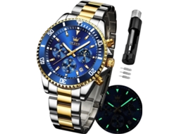Lurelia Relógio Masculino, Movimento De Quartzo, Luminoso, Detalhes Com Strass, Aço Inoxidável, Abs, Azul