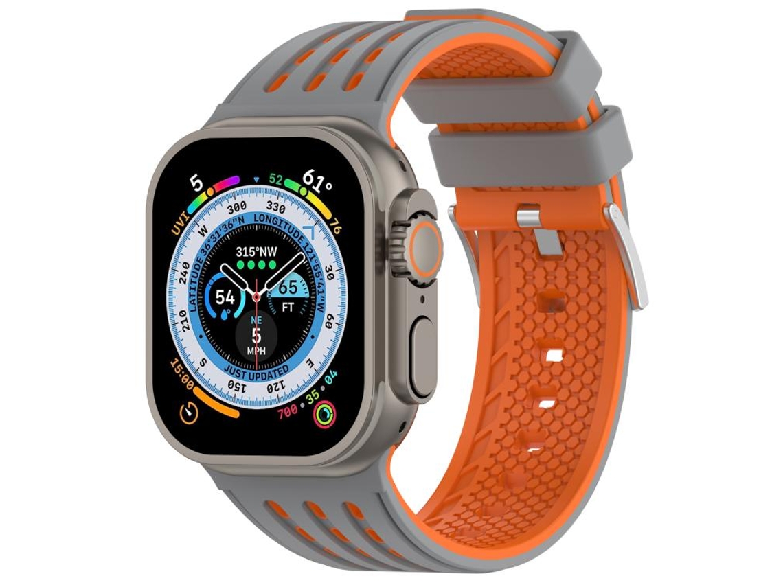 Bracelete Para Apple Watch 46/49/45/44mm - Silicone Respirável Bicolor Com Furos Verticais Cinza Laranja