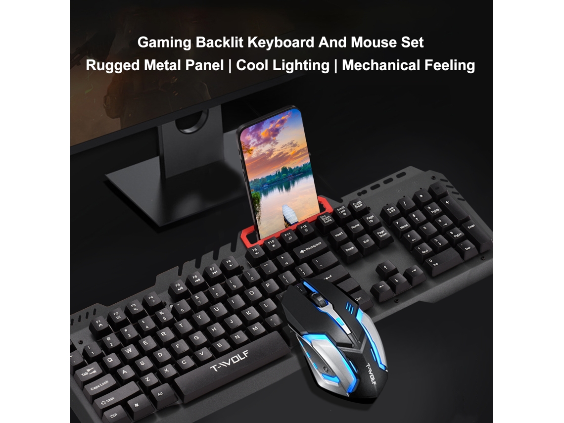 Teclado E Mouse Thunder Wolf Tf-600, Placa De Ferro Metálico, Compatível Com Notebook E Desktop, Para Escritório E Jogos, Conjunto Thunderwolf Tf-600