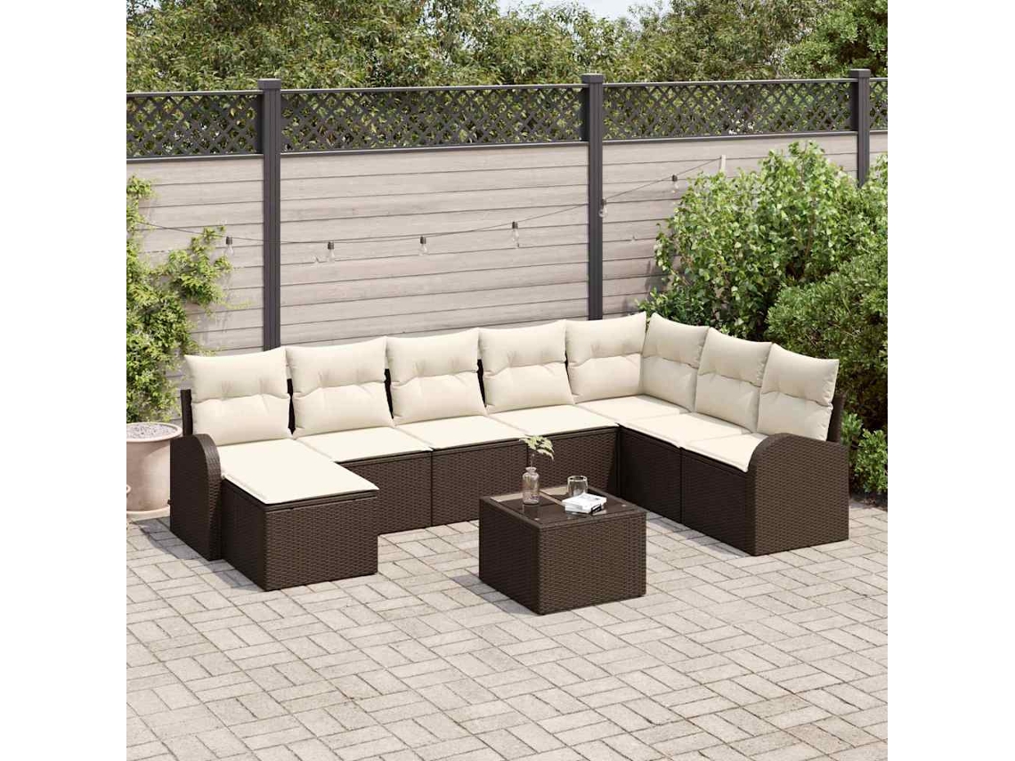 Vidaxl Conjunto De Sofá De Jardim 9 Pcs Castanho Rattan Sintético