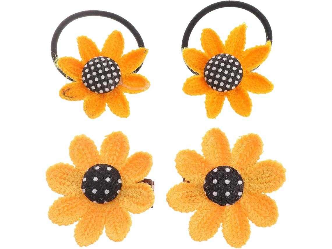 Conjunto de 4 presilhas de cabelo Girassóis em tecido para meninos e meninas, cor suave.