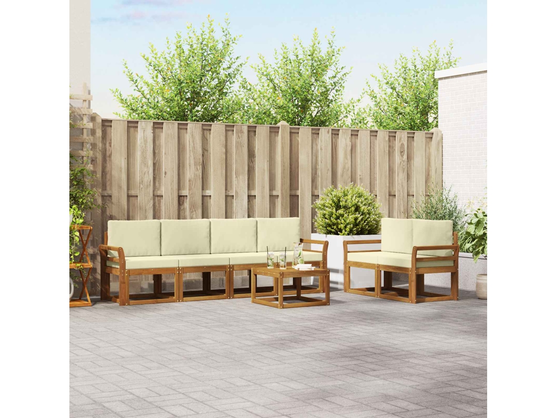 Vidaxl Conjunto De Sofás Para Exterior 7 Pcs Natural E Creme