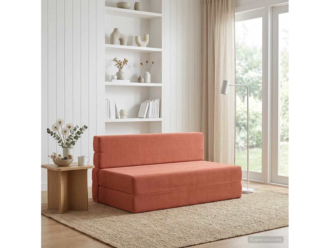 Vidaxl Sofá Cama Dobrável Laranja Vermelho 152 X 86,5 X 60 Cm Tecido