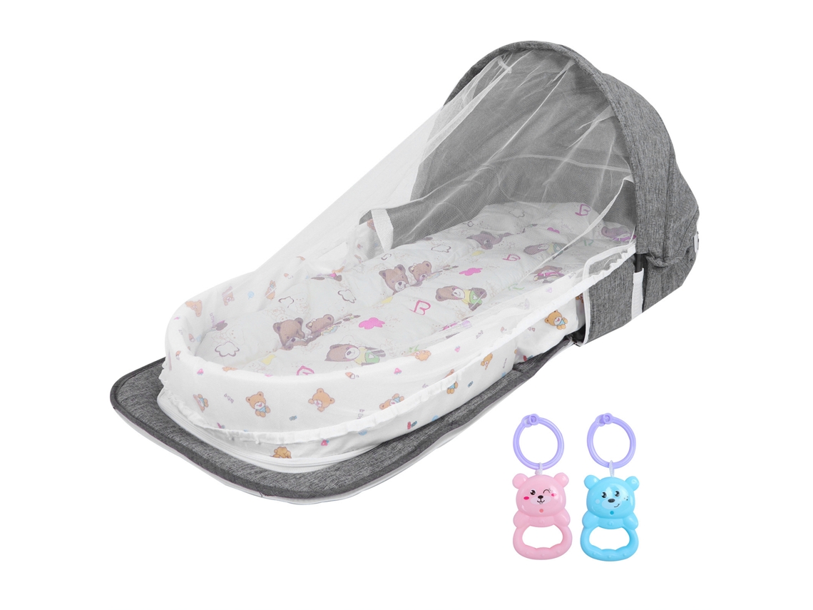 Cuna Plegable Portátil Para Bebé Com Mosquitera, Brinquedos E Função Multifuncional Cinza
