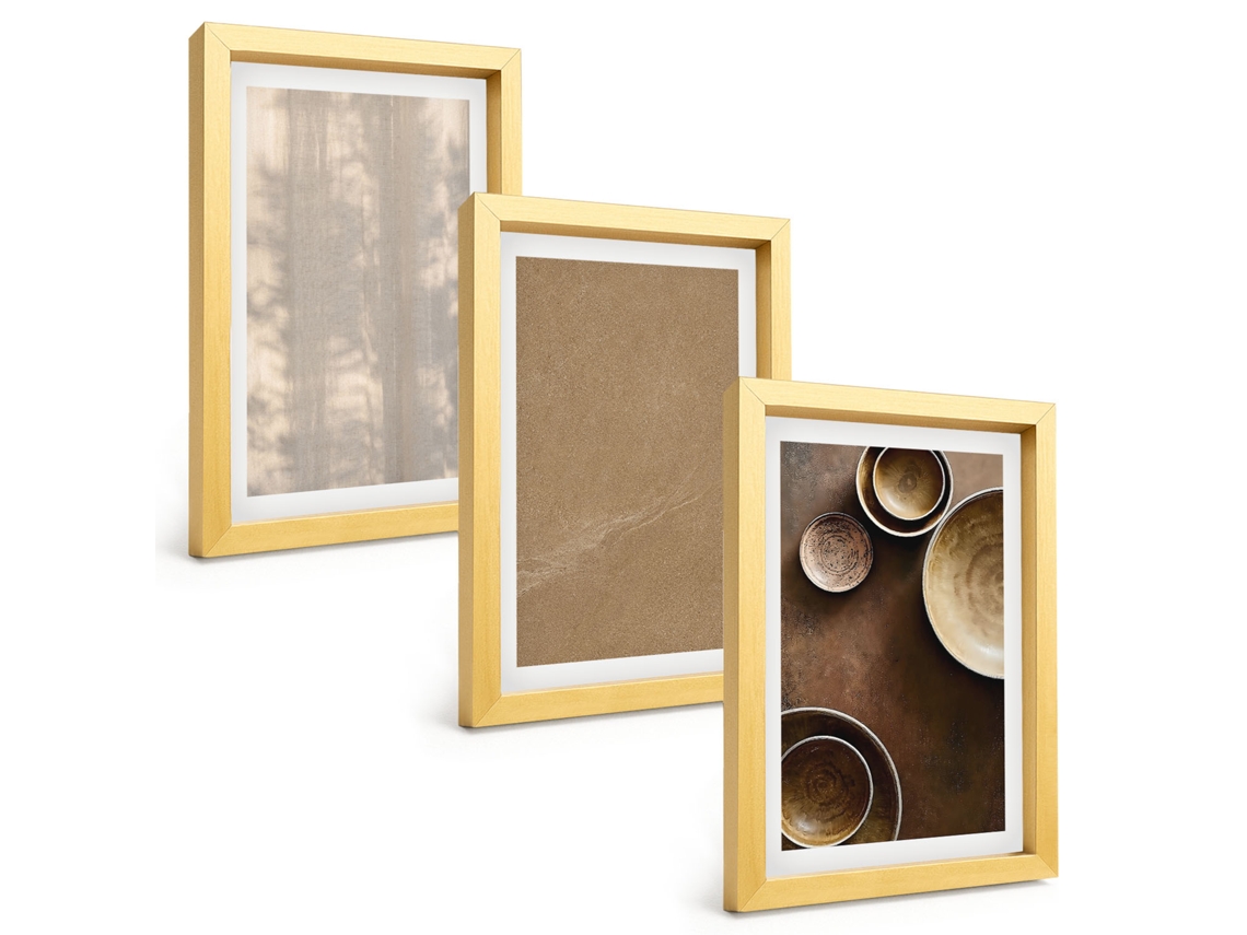Composição De Quadros Na Paredeestruturas Com Texturas Minimalistas Moldura Dourada Quadros Para A Sala De Estar Espelharte (3 Peças 20x30 Cm)