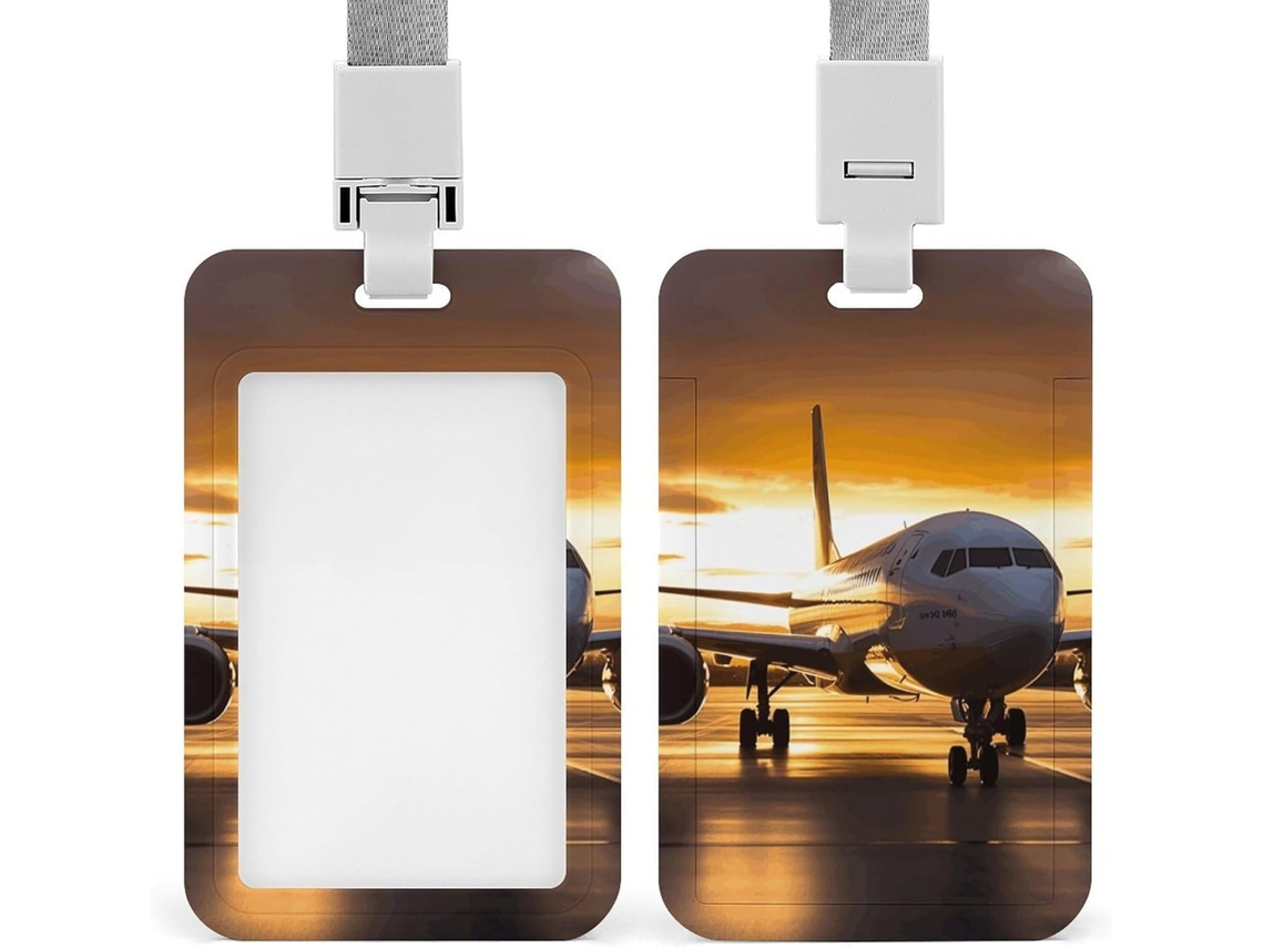 Porta Crachá Com Clipe, Porta Crachá Charmoso Com Carimbo Avião Noturno E Cordão, Porta Cartão de Identificação