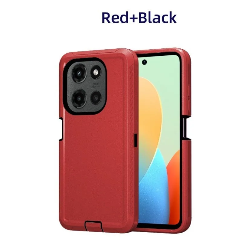 (vermelho E Preto, Motorola G Play (2025)) Capa Protetora De Tripla Camada, Capa Protetora De Material Híbrido Resistente