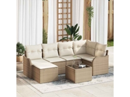 Vidaxl Conjunto De Sofá De Jardim 7 Unid. Bege E Branco Vime Pe