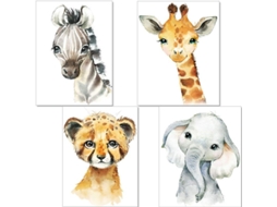4 Posters Para Decoração De Quarto Infantil - Safari, Selva E Animais - Para Bebê, Menino Ou Menina