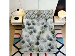 Conjunto de Cama com Estampa 3d Folhas Verdes em Microfibra Fronha 200x200cm