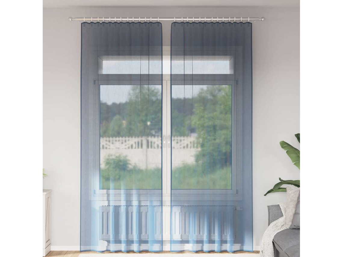 Vidaxl Cortinas De Voile Com Bolsos Para Varão 2 Pcs Azul Real